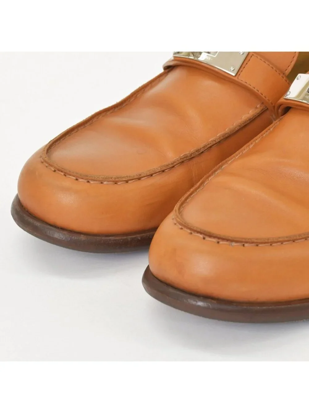 Hermes Moccasin Calf Kelly Buckle Brown Silver Leather